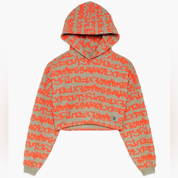 Savage X Fenty Essential Cropped Hoodie Orange and Gray 2X - Picture 4 of 5